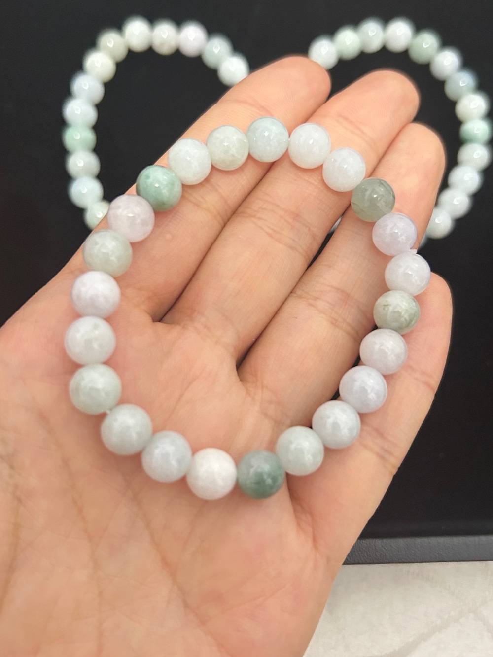 Natural Green and White Jade Beaded Stretch Bracelet - Women Jewelry